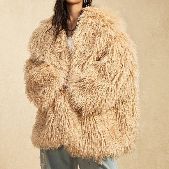 Khaki Casual Women's Nomadic Oversized Faux Fur Jacket - Picture 5 of 9